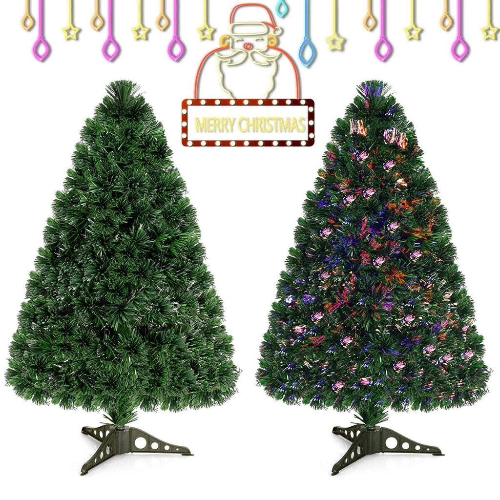 Costway 6Ft Pre-Lit Fiber Optic PVC Christmas Tree Metal Holiday