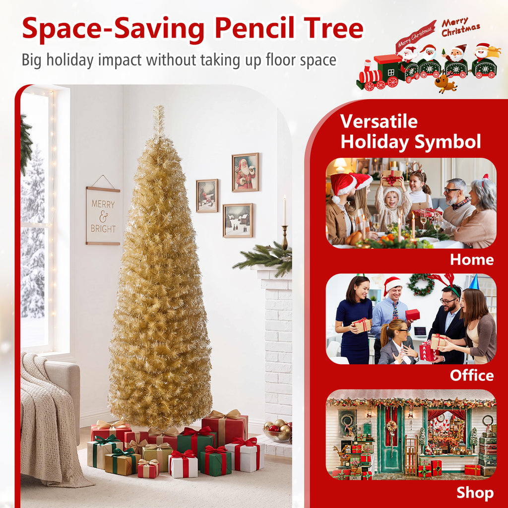 Costway 6FT Unlit Pencil Slim Tree Artificial Christmas Tree Metal Blue