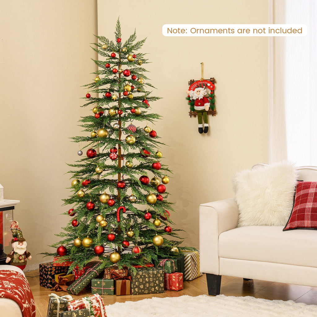 Costway 6.5 FT Pre-Lit Cypress Christmas Tree Hinged with 470 PE Branch Tips Timer & 430 Lights