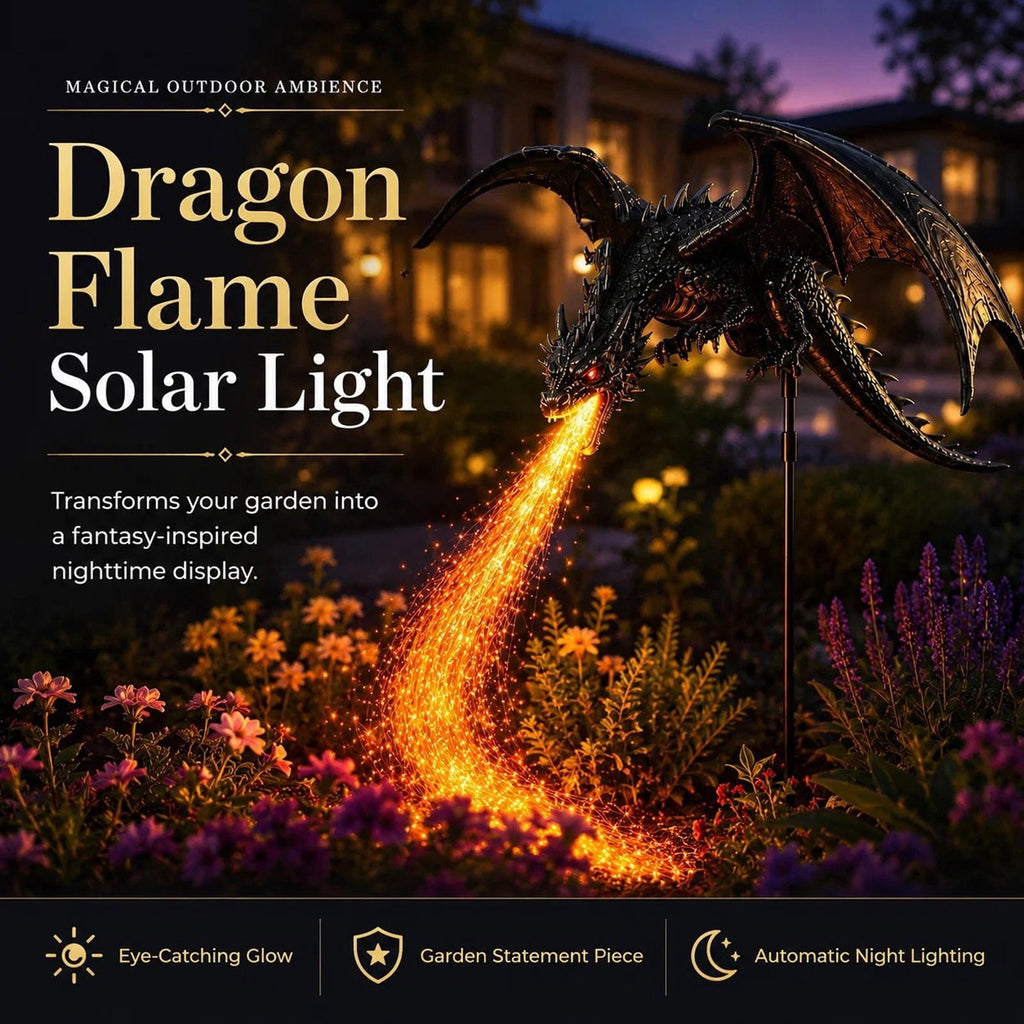 Solar Dragon Breathing Fire Garden Light, IP65 Waterproof Flying Dragon Flame Stake Light for Pathway,Lawn,Patio and Yard Decor