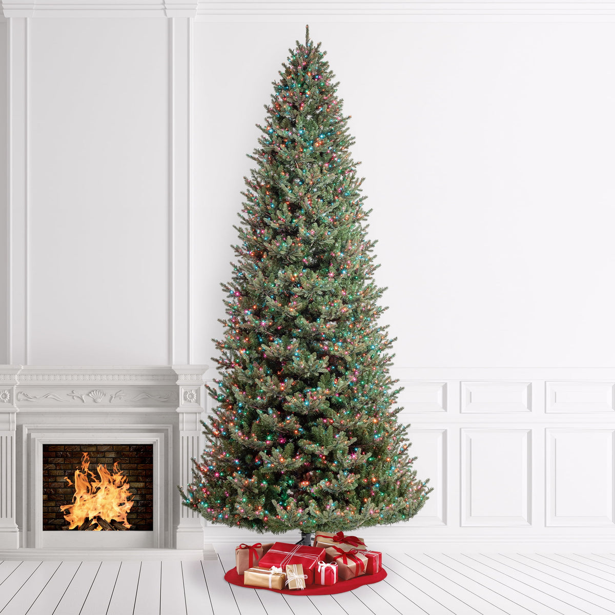My Texas House 9' Pre-Lit Grand Spruce Green Artificial Christmas Tree with LumaDazzle Color-Changing Twinkle LED Lights, Quick Set, and Stand