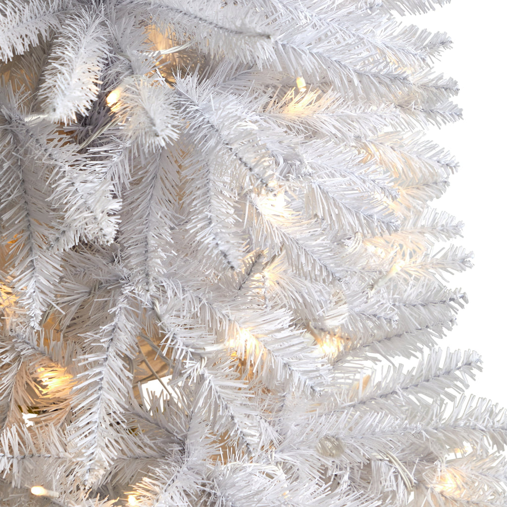 Nearly Natural 3' White Slim Artificial Christmas Tree Prelit 50 Warm White LED Lights
