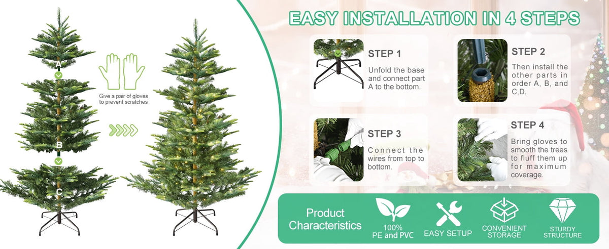 Bringstar 6Ft Prelit Christmas Tree, Premium Artificial Tree with 814 Realistic PE&PVC Mixed Tips, 400 Warm Lights