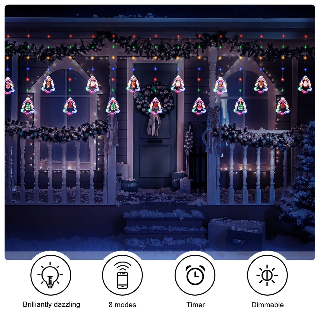 WILLED Christmas String Lights, 120 LED Window Curtain Lights with Christmas Ornaments, 9.8ft USB Powered Warm White Waterproof Fairy Lights Indoor Outdoor for Xmas Tree Patio Garden Party Home Decor
