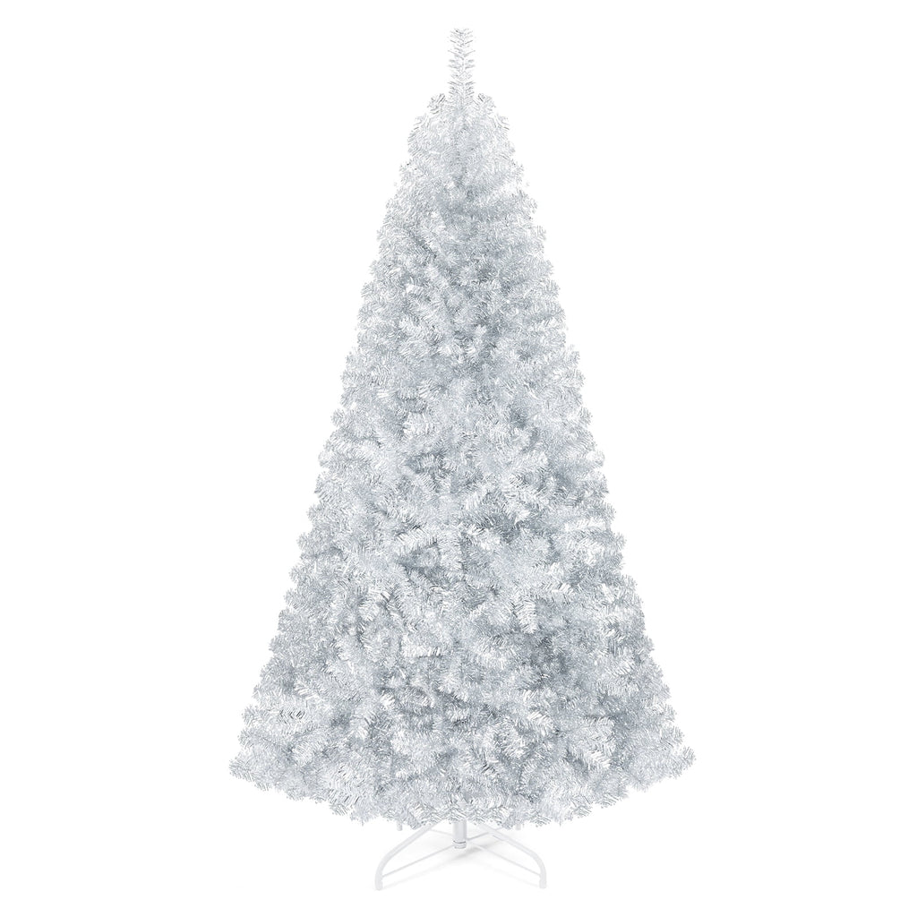 Costway 7.5 FT Artificial Christmas Tree Hinged Unlit Xmas Tree Silver