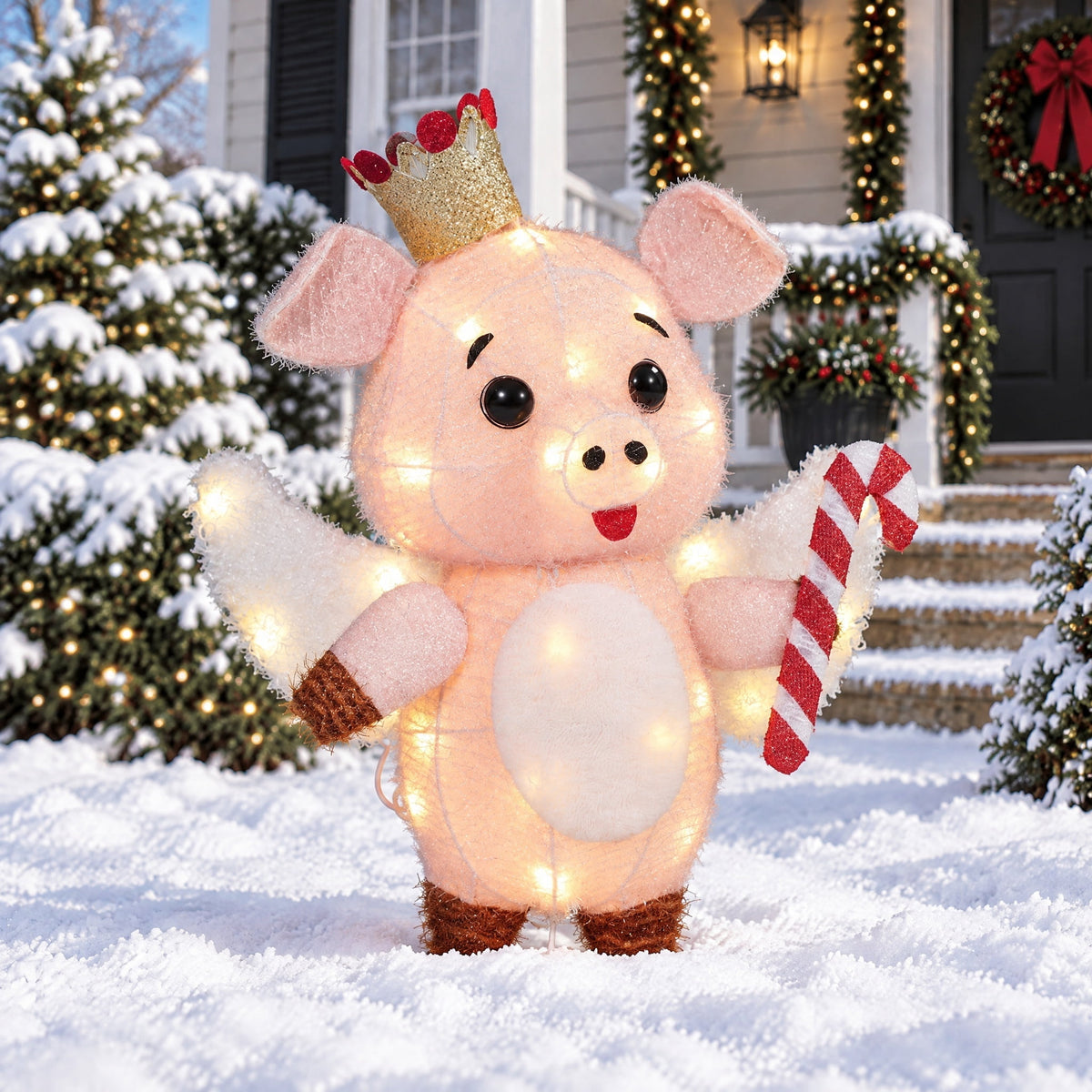 Indoor/Outdoor Light-Up Plush Piggy Christmas Decoration with 20 LED Lights, Warm White, 20", by Holiday Time