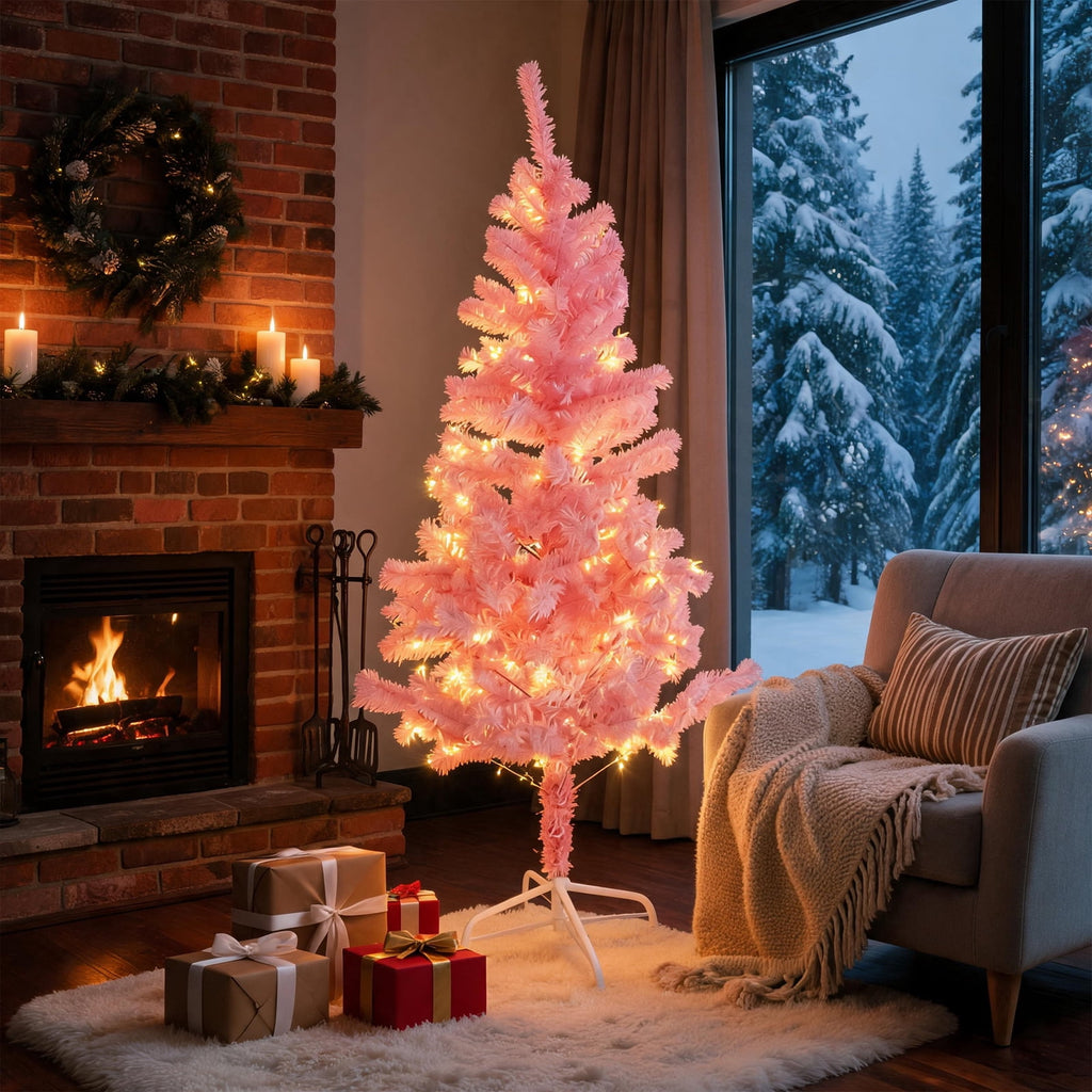 AGCAN Artificial Christmas Tree, 5ft Unlit Christmas Pine Tree with 350 Branch Tips, Xmas Tree with Metal Stand for Indoor Home Office Decor, Green