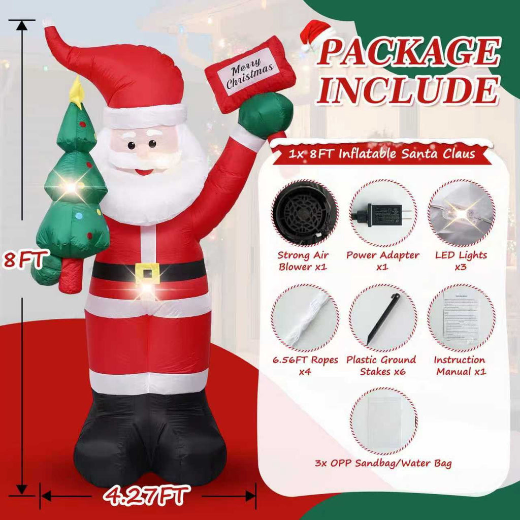 Joctrum 8 FT Christmas Inflatable Santa Claus with Built-In LEDs, Blow-Up Santa for Xmas,Yard,Garden, Lawn, Indoor, Outdoor, Winter Decor