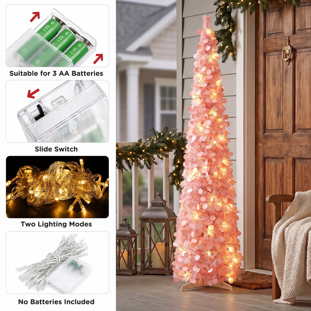 Ayieyill 5ft Pop up Christmas Tree,Color Artificial Pencil Tinsel Xmas Trees for Christmas Indoor Decorations, Collapsible Christmas Tree (Silver)