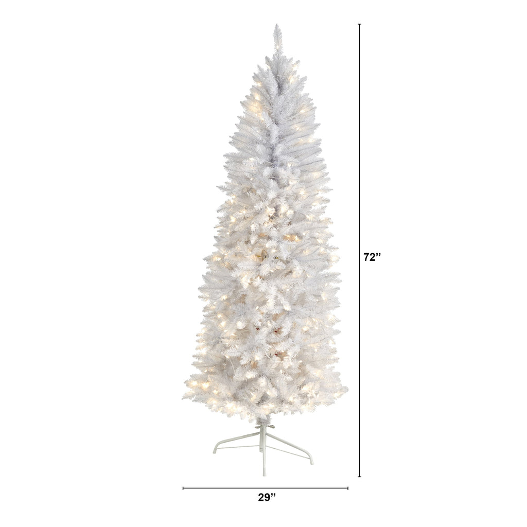 Nearly Natural 3' White Slim Artificial Christmas Tree Prelit 50 Warm White LED Lights