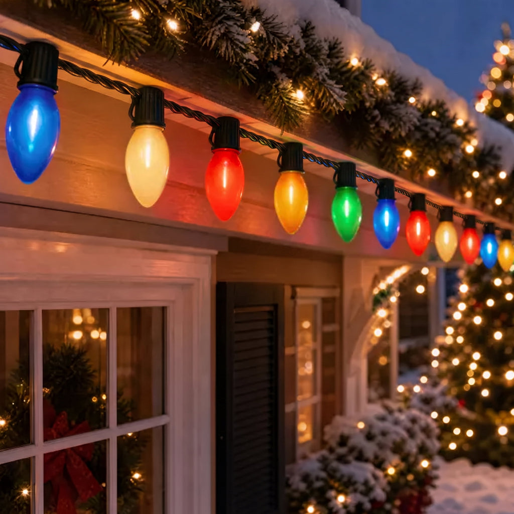 Indoor/Outdoor 25-Count LED Extra Bright Vintage-Style C9 Christmas String Lights, Warm White, Green Wire, 14', by Holiday Time
