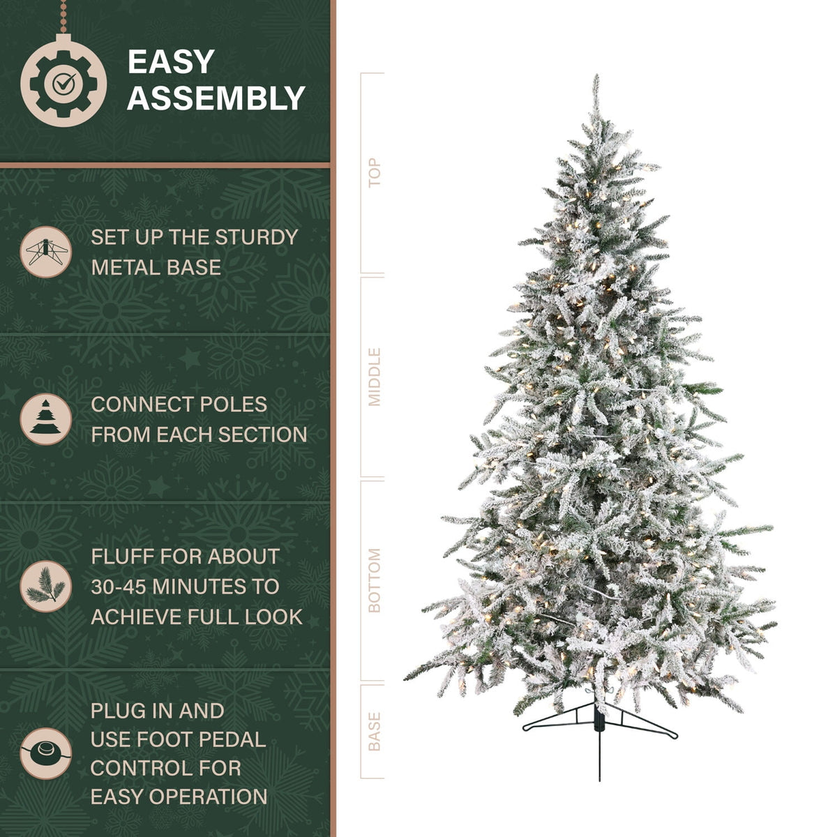 Fraser Hill Farm 6.5-Ft Flocked Mountain Pine Artificial Christmas Tree with Warm White LED Lights, FFMP065-5SN