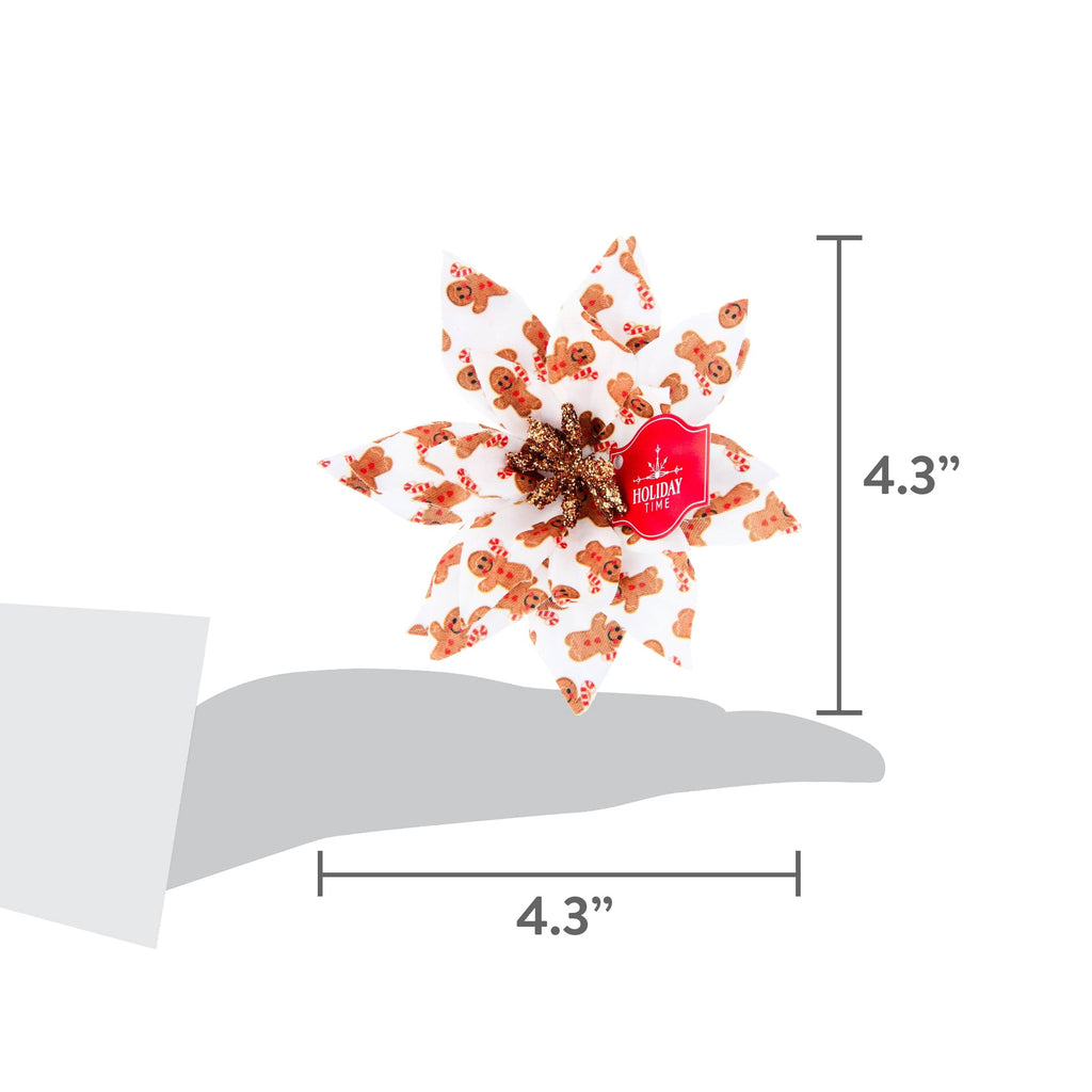 Multicolor Gingerbread Print Poinsettia Mini Christmas Clip Ornament, 4.3", by Holiday Time