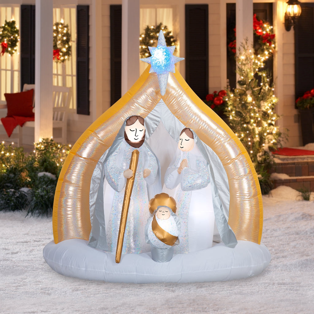 White and Gold Nativity Scene Christmas Airblown Yard Inflatable, 6', by Holiday Time