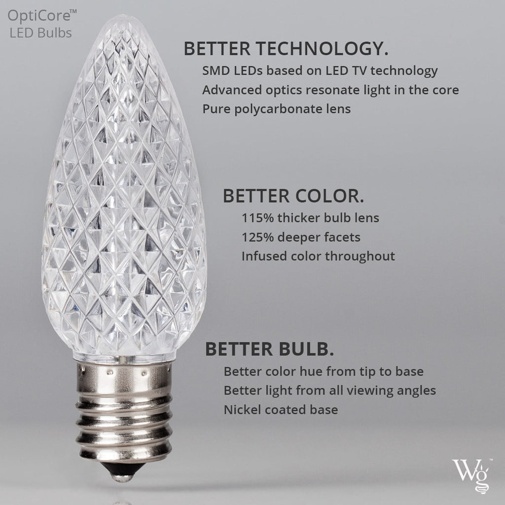 Opticore LED C7 Smooth Ceramic-Style Multicolor Christmas Lights with Shatterproof Christmas Bulbs, 50 Lights, 50’