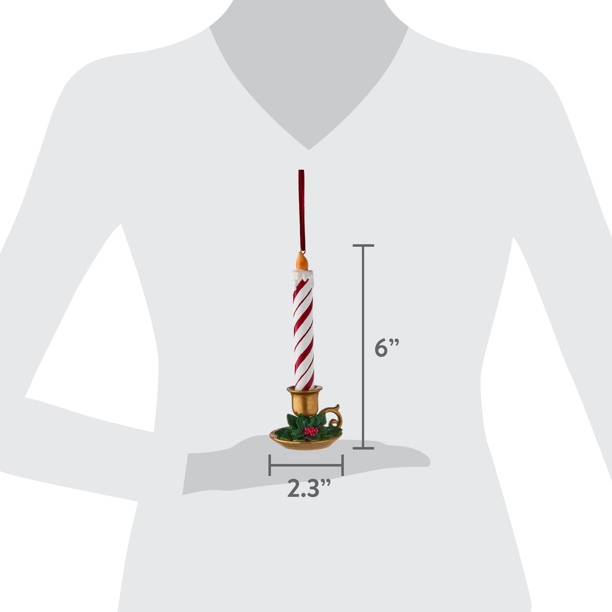 Red and White Stripe Candle Christmas Ornament, 6", by Holiday Time