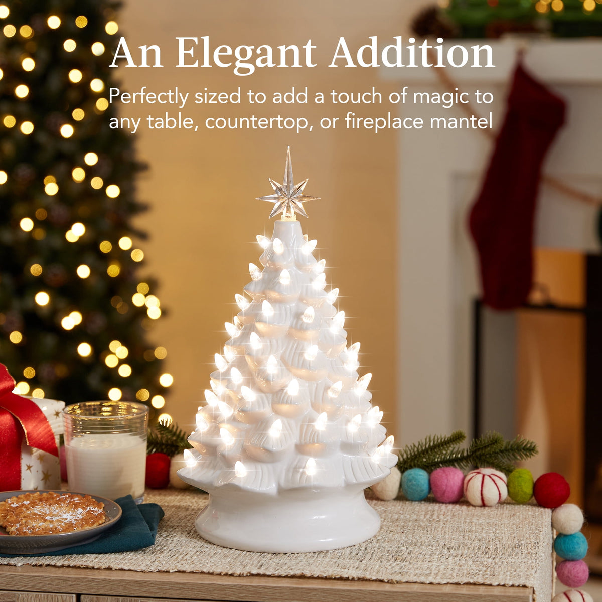 Best Choice Products 15in Ceramic Christmas Tree, Pre-lit Hand-Painted Tabletop Holiday Tree, Gingerbread Red/White/Grn