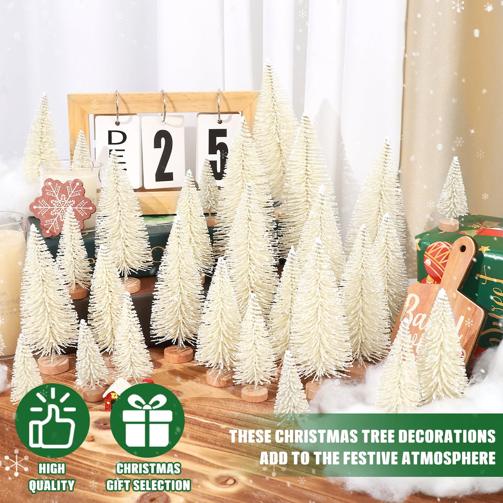 Ayieyill 30PCS Artificial Mini Christmas Trees, Mini Pine Tree Sisal Trees with Wood Base Bottle Brush Trees for Christmas Table Top Decor Winter Crafts Ornaments