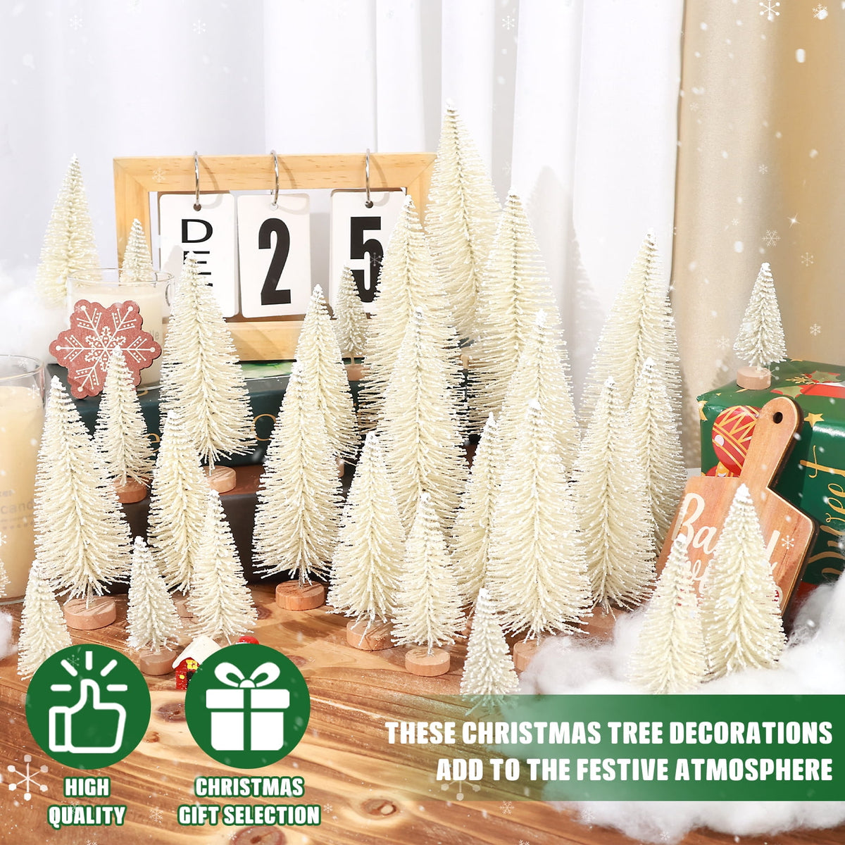 Ayieyill 30PCS Artificial Mini Christmas Trees, Mini Pine Tree Sisal Trees with Wood Base Bottle Brush Trees for Christmas Table Top Decor Winter Crafts Ornaments