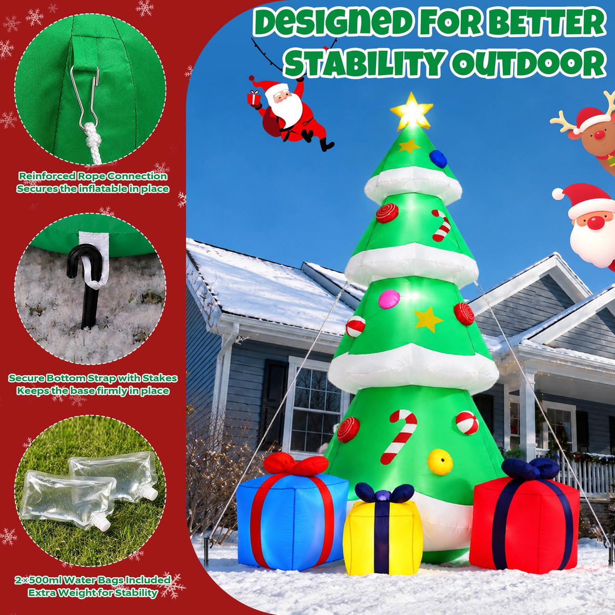 Goosiay 10FT Christmas Inflatables Tree with Built-In LED Lights and Gift Boxes, Giant Xmas Blow Up Tree Yard Decoration for Outdoor Yard Garden Lawn Decor,Green