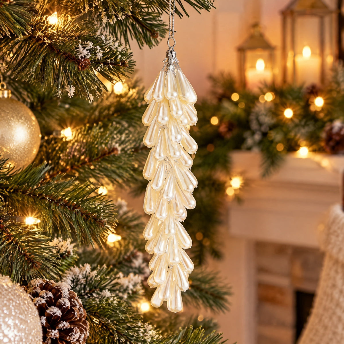 White Pearl String Christmas Ornament, 7", by Holiday Time