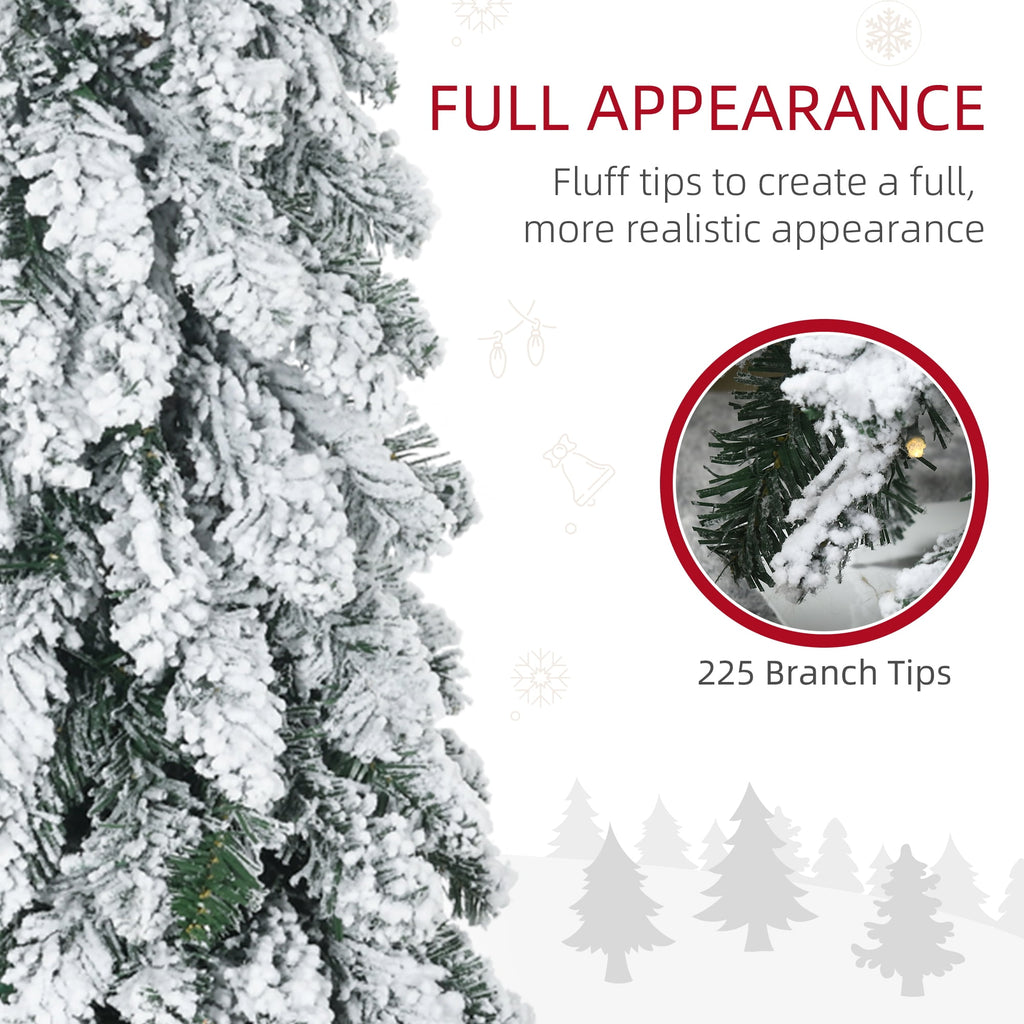 HOMCOM 4' Downswept Slim Snow Artificial Christmas Tree with LED Lights